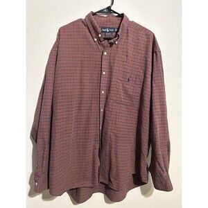 Ralph Lauren Men's XL Big Shirt Red Plaid Button Down Long Sleeve 100% Cotton